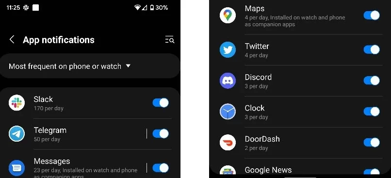 Verificando as configurações de notificações do Galaxy Wearable