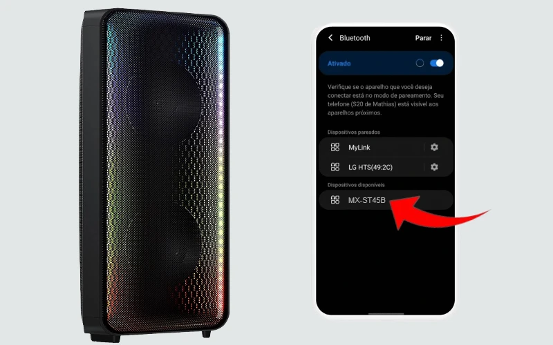 Como emparelhar Sound Tower Samsung MX-ST45B no celular?