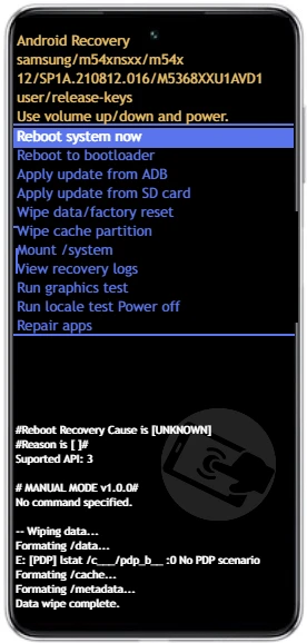 Galaxy M54 5G: Reboot system now