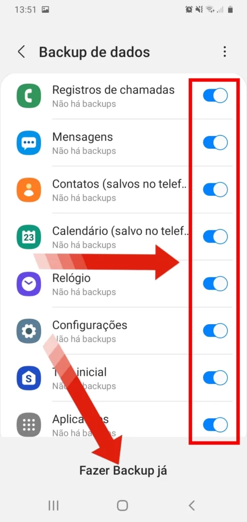 Selecionando os dados de backup do Samsung Galaxy S22.