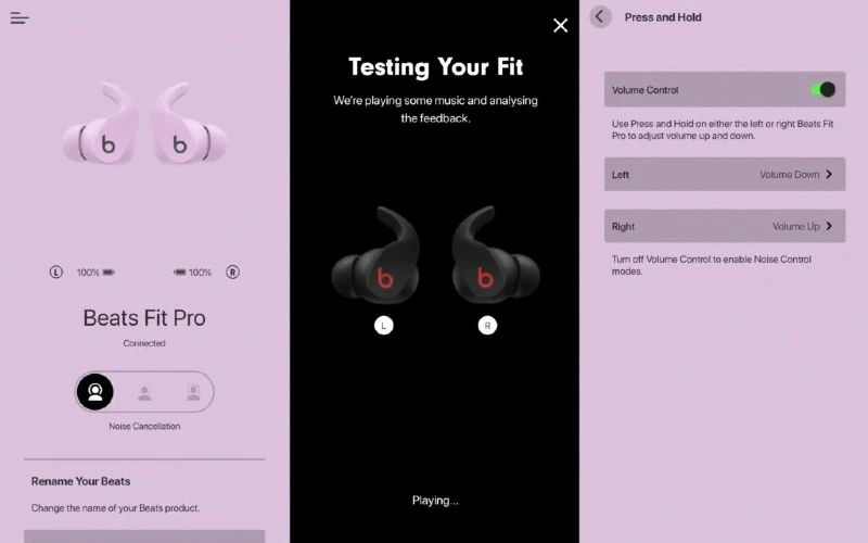 Controlando os fones Beats Fit Pro.
