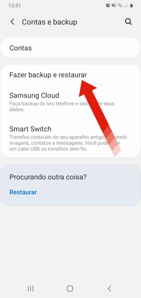 Opção Fazer backup e restaurar do Galaxy S22