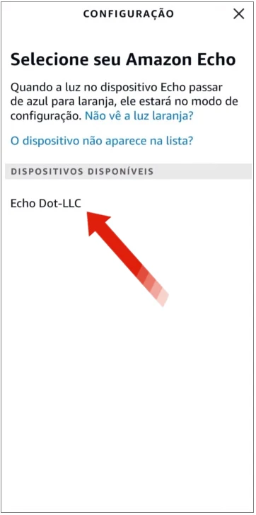 Echo Dot-LLC encontrado no app Alexa.