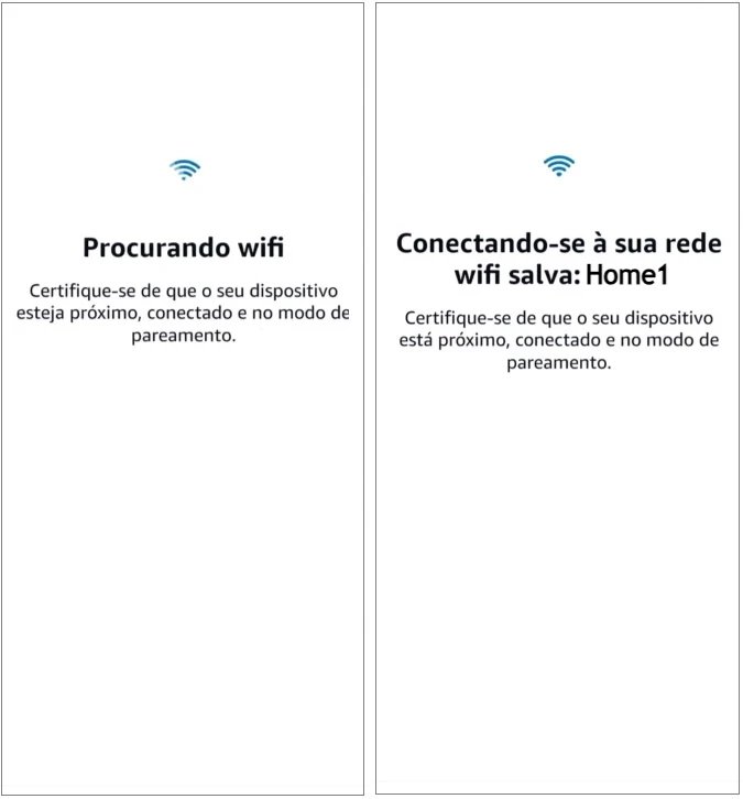 Procurado wi-fi e conectado à rede wi-fi no app Alexa.