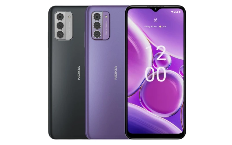 Celulares Nokia G42 5G roxo e cinza.