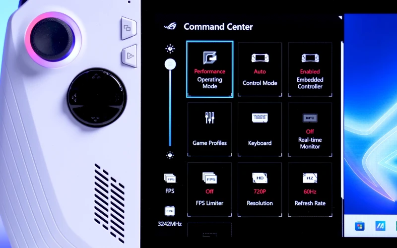 Painel "Command Center" do Aus ROG Ally.