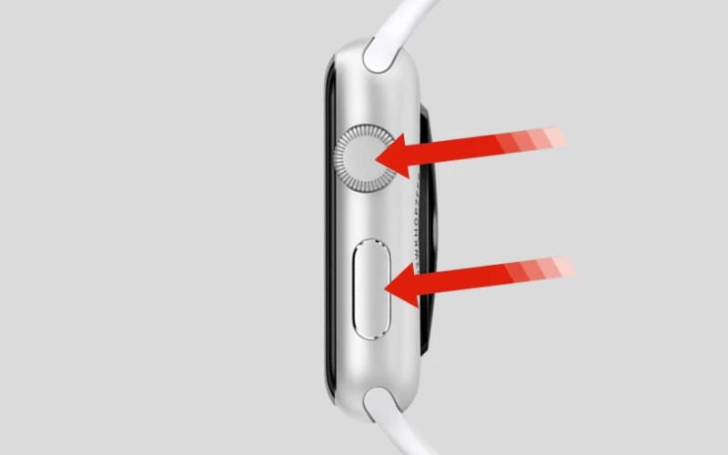 Coroa digital e o botão lateral do Apple Watch SE.
