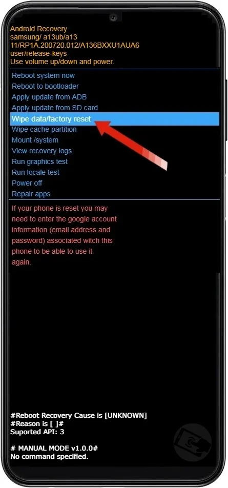 formatar o Samsung Galaxy A05s através do modo de recuperação.