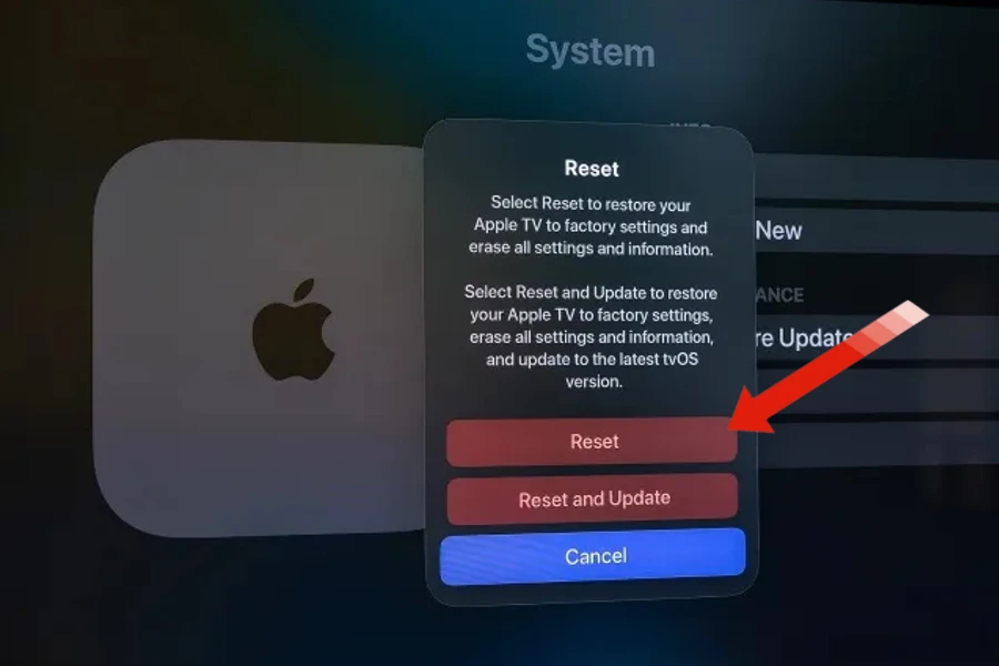 Passos para redefinir a Apple TV