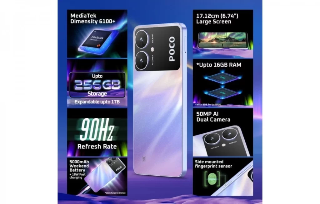 Poco M6 com bateria de 5.000 mAh