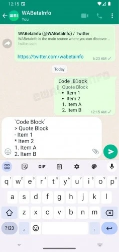 WhatsApp opções de formatação de texto