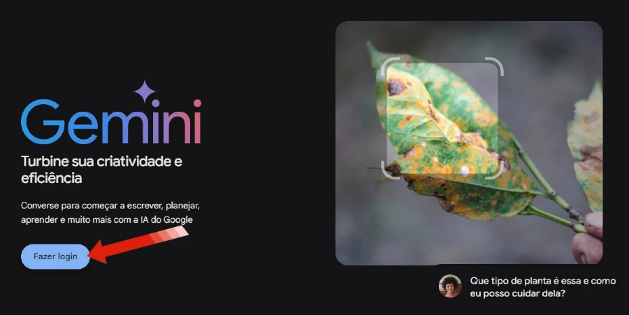 Fazendo login na página da web do Google Gemini