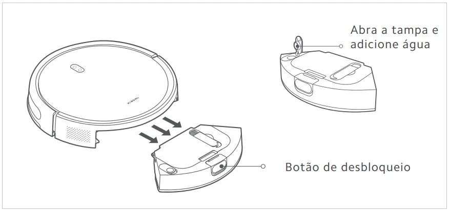Removendo e Preenchendo o Depósito de Água do Robô Aspirador de Pó Inteligente E10 Xiaomi