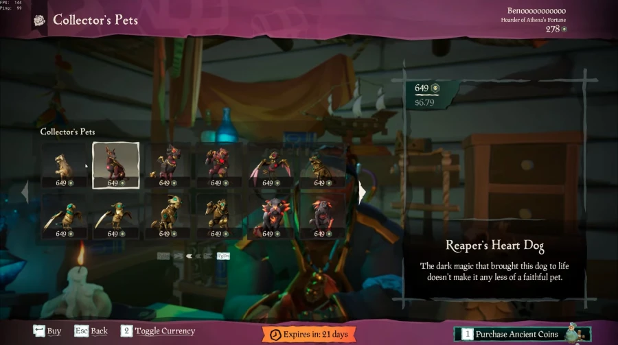 Coleção de pets em Sea of ​​Thieves.