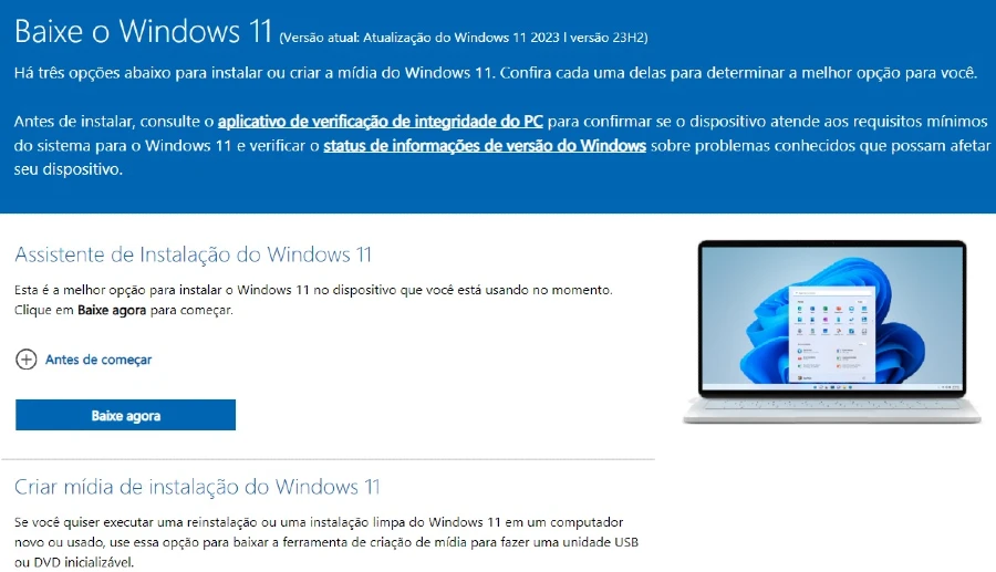 Assistente de Instalação do Windows 11.