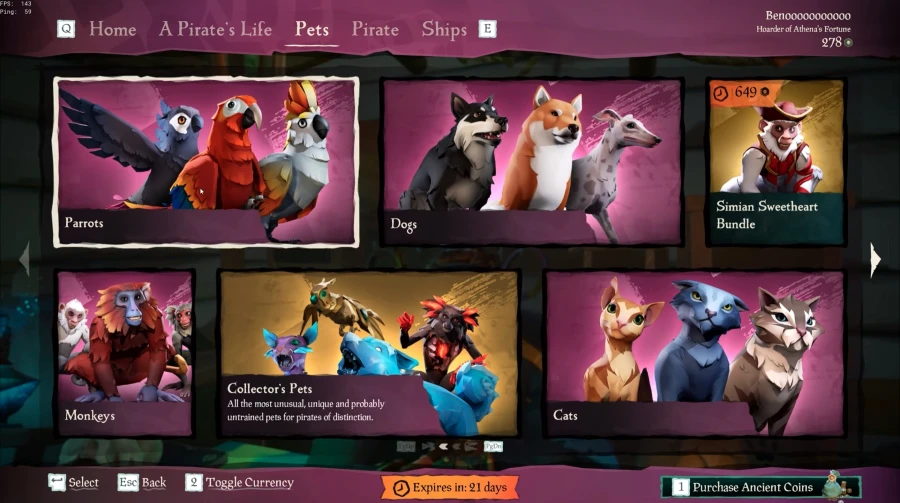 Pets de Sea of ​​Thieves.