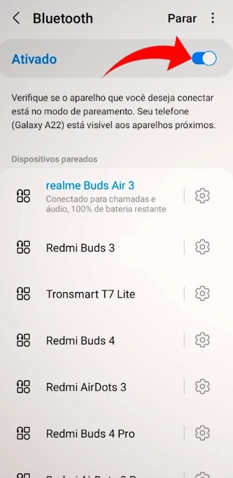 Emparelhando o Redmi Buds 4 Lite.